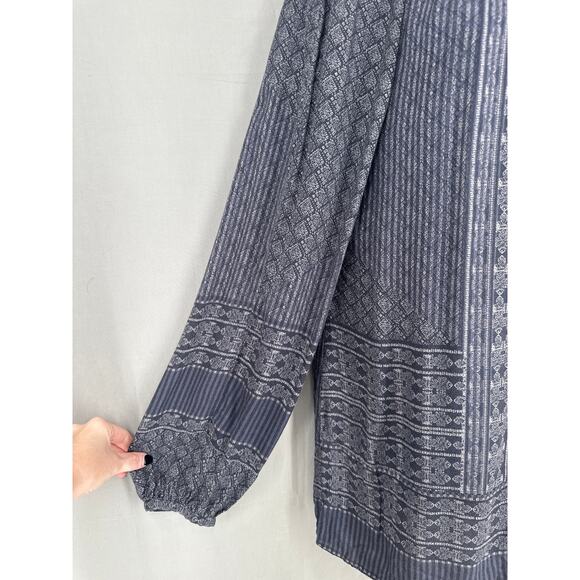 Peruvian Connection Top Womens Small Gray Tunic Boho Print Bohemian Long Sleeve - Picture 4 of 8